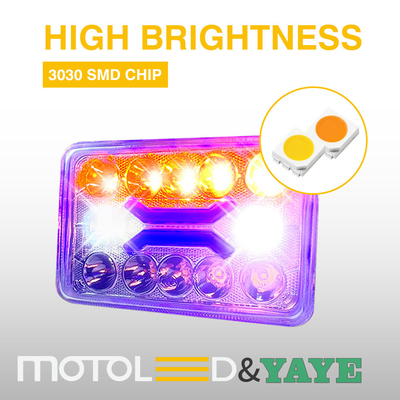 DC12V Cg125 125cc Dual Color White Amber Glass Lampshade LED Headlights 4x6 inch