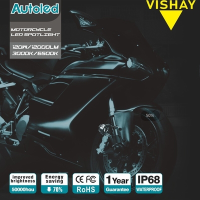 120W IP68 Motorcycle External LED Spotlight 6500K Aviation Aluminum Parts Waterproof