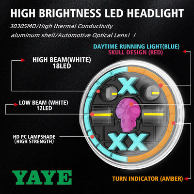 YAYE 5.75 Inch GN125 LED Accessory Red Skull Motorcycle High Low Beam DRL Headlight with Optical Lens